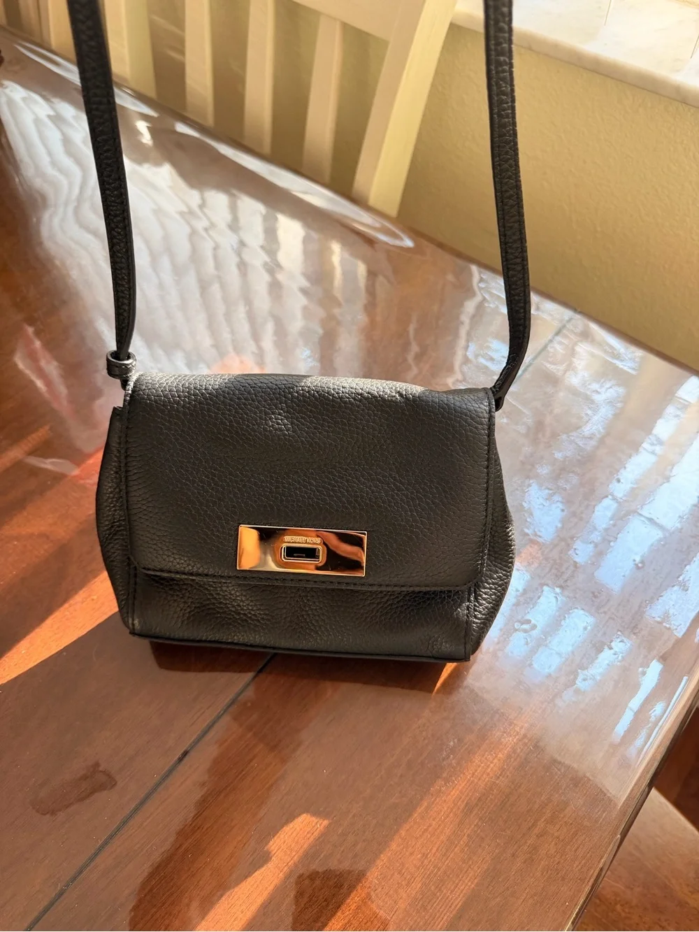 Michael Kors Black Pebbled Leather Crossbody with Gold Hardware